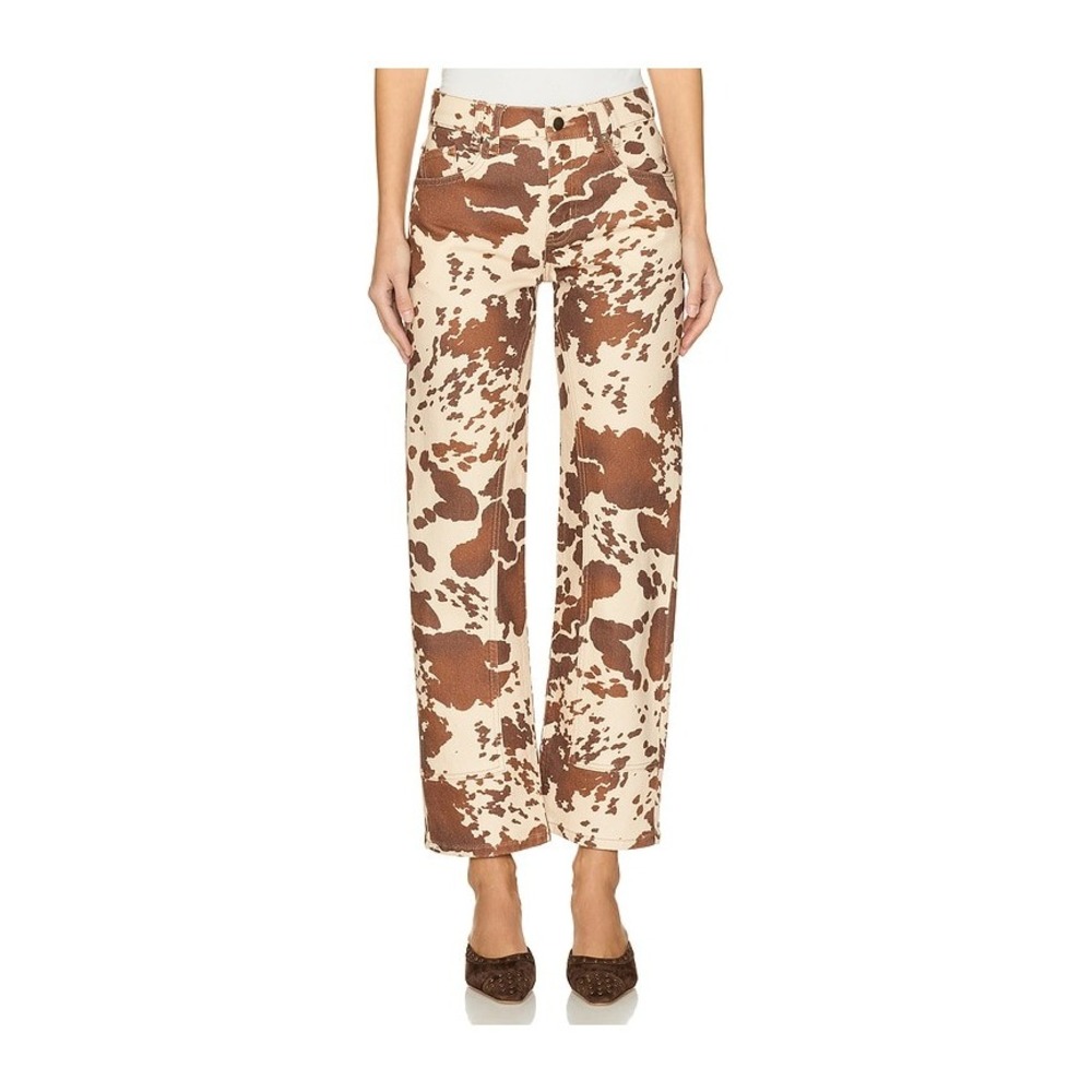 New Free People x Revolve Jeans 26 Risk Taker Cow Print Brown High Rise Straight